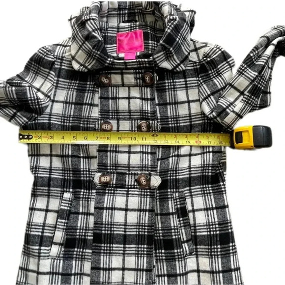 Pink Envelope Plaid Hooded Button Down Black and White Peacoat Junior’s Large - Picture 11 of 13